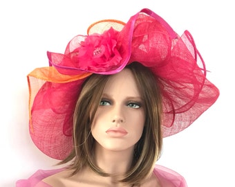 Chapeau Zéphyr Fuchsia . Chapeau Cérémonie . Chapeau Mariage . Chapeau femme. Chapeau de Course. Bandeau Mariage .Chapeau  Chic.