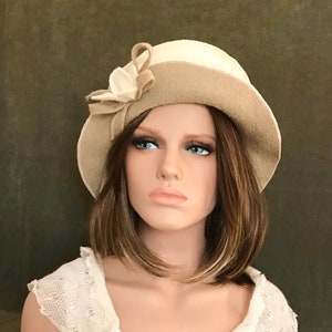 Ivory-Beige Jasmine Hat. Women's hat in boiled wool. Winter hat and cap. image 2