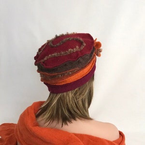 Chapeau femme Anais Bordeaux Marron-Orange-Brique en laine bouillie . Bonnet femme en laine . Toque femme .Chapeau hiver . image 5