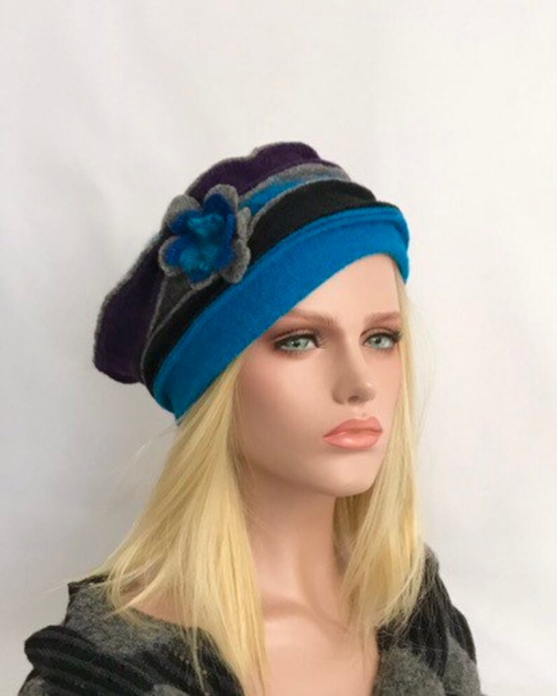 Women's Hat. Anais Turquoise-purple-gray hat in boiled wool. Winter hat. Boiled wool hat. Women's hat. image 10