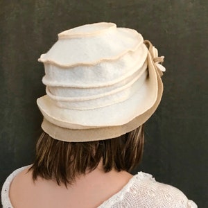 Ivory-Beige Jasmine Hat. Women's hat in boiled wool. Winter hat and cap. image 5