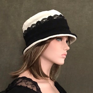 Glam's Black-White women's hat. Winter hat. Wedding hat. Wool hat. Wool bob.