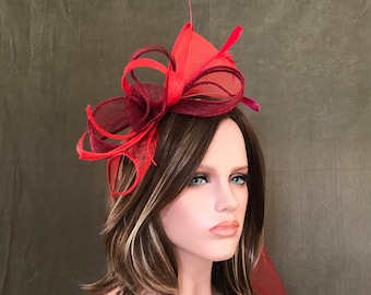 Serre-tête Swing Rouge. Chapeau femme mariage . Bibi cérémonie . Mini chapeau .Accessoire coiffure .