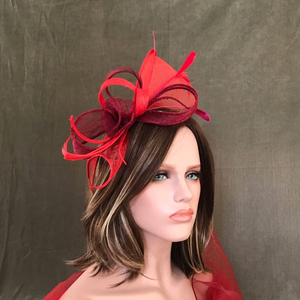 Swing Red headband. Wedding woman hat. Bibi ceremony . Mini hat . Hairdressing accessory.