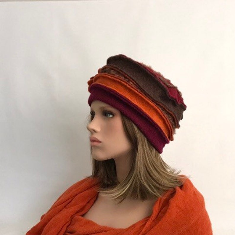 Chapeau femme Anais Bordeaux Marron-Orange-Brique en laine bouillie . Bonnet femme en laine . Toque femme .Chapeau hiver . image 7