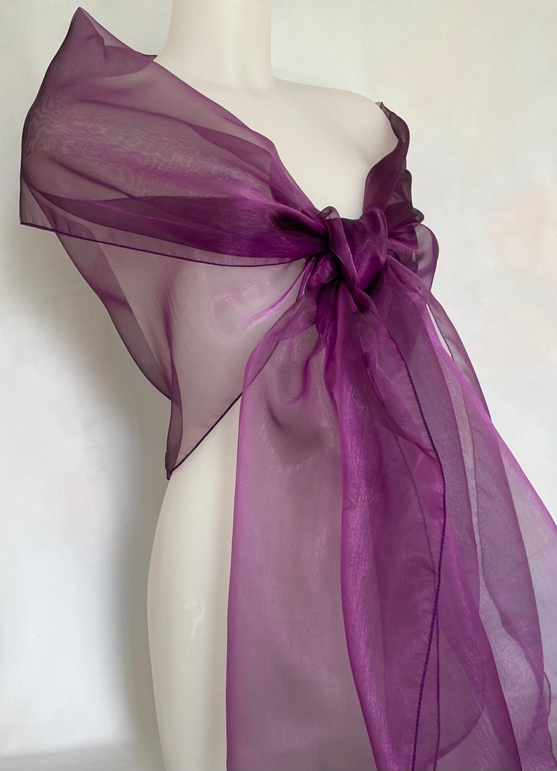 Purple organza stole. Organza shawl. Stole 250x75cm. Star wedding, ceremony, cocktail. Christmas, evening, end of year party. Scarf. image 5