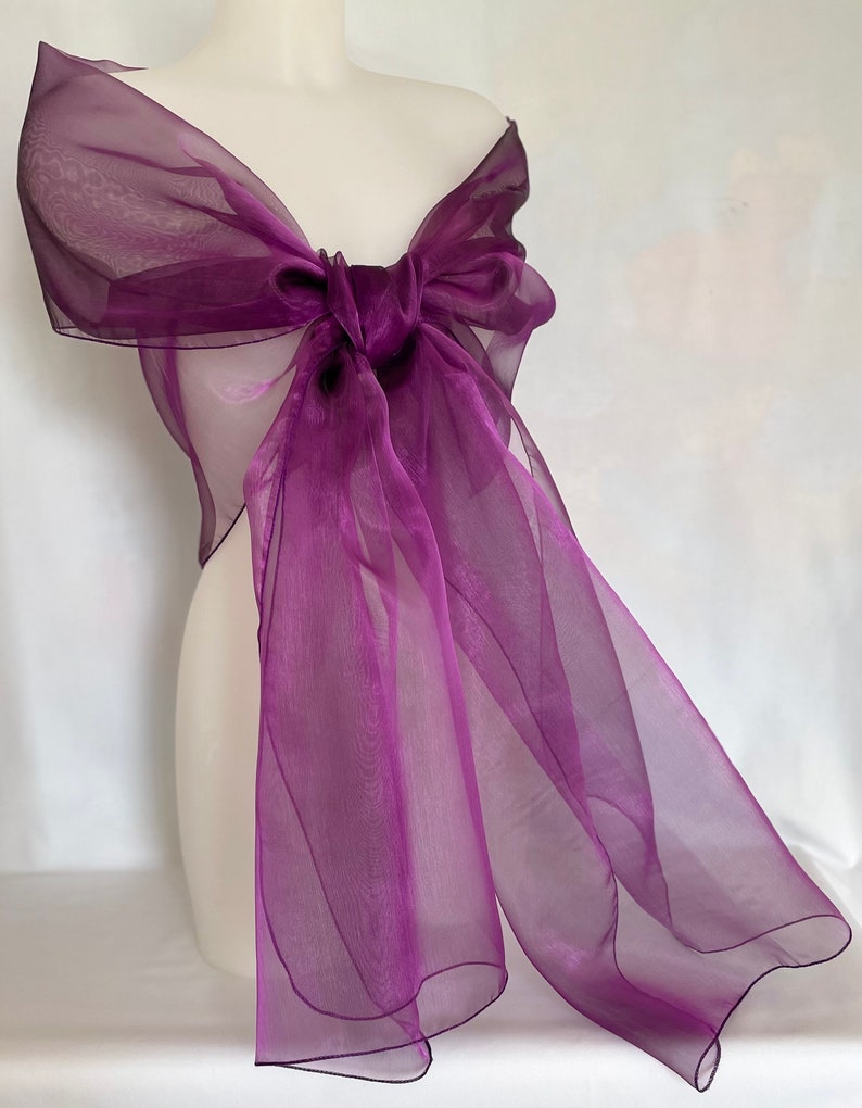 Purple organza stole. Organza shawl. Stole 250x75cm. Star wedding, ceremony, cocktail. Christmas, evening, end of year party. Scarf. image 1