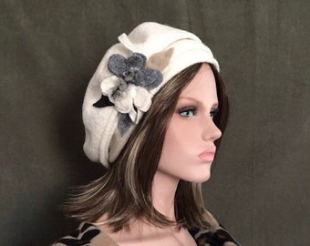 Marion Ivory hat. Women's hat.Wool beret. Winter hat. Women's beret. Wedding Hat.