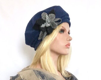 Women's beret. Marion hat Jeans blue. Women's hat. Wool beret. Winter hat.