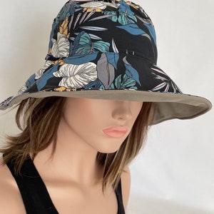 Hat summer woman Bali khaki reversible. Capeline foldable beach and sun. Hat beach. Reversible summer bob.