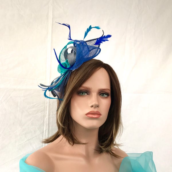 Serre-tête Swing Bleu-Turquoise. Chapeau femme mariage . Bibi cérémonie . Mini chapeau .Accessoire coiffure .