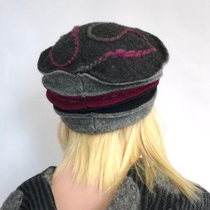 Women's hat. Anais Hat Gray Burgundy Black in boiled wool. Winter hat. Wool hat. image 7