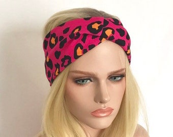 Bandeau cheveux femme Rio rose. Bandeau et turban. Accessoires coiffure. Bandeau maille. Headband .