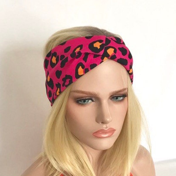 Bandeau cheveux femme Rio rose. Bandeau et turban. Accessoires coiffure. Bandeau maille. Headband .