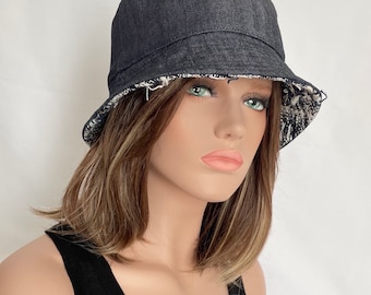 Chapeau femme denim Gloria bleu. Bob denim. Chapeau plage. Chapeau soleil. Bob plage. Chapeau réversible.