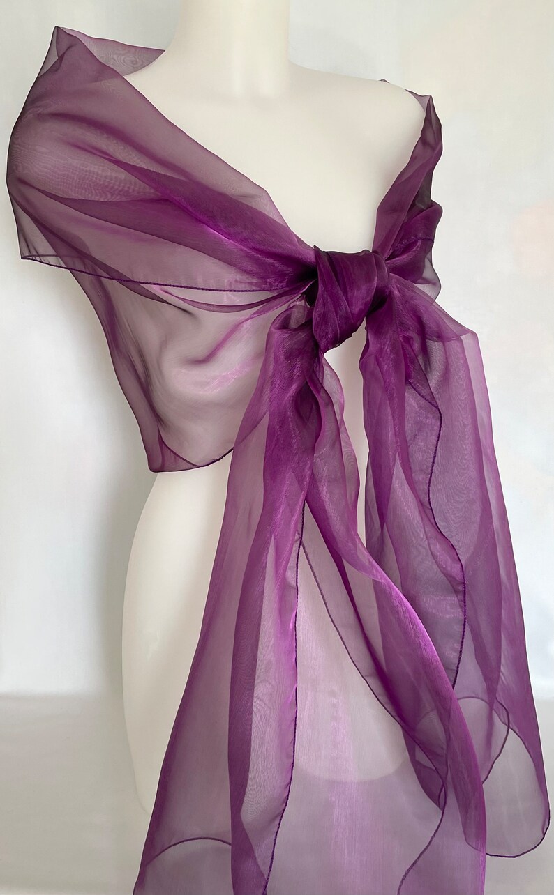 Purple organza stole. Organza shawl. Stole 250x75cm. Star wedding, ceremony, cocktail. Christmas, evening, end of year party. Scarf. image 3