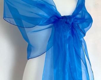 Etole organza royal bleue. Châle organza .Etole 250x75cm. Étoile mariage, cérémonie, cocktail. Noel, soirée , fête de fin d'année.Echarpe .