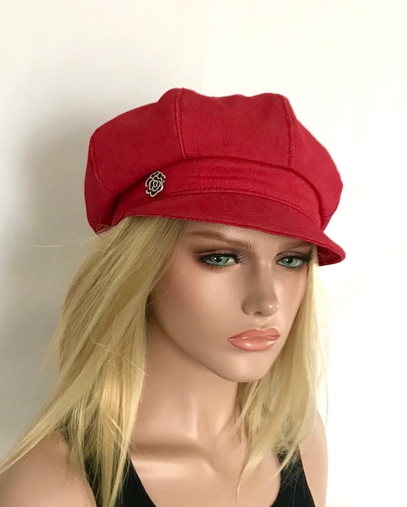 Casquette gavroche femme, casquette Alma denim rouge, casquette