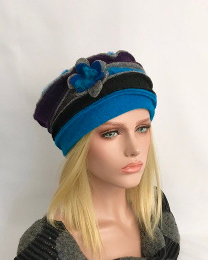 Women's Hat. Anais Turquoise-purple-gray hat in boiled wool. Winter hat. Boiled wool hat. Women's hat. image 8