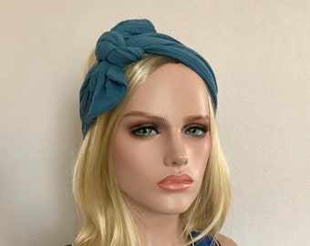 Ibiza Blue hairband. Woman's headband. Tie headband. Knot headband. Elasticated headband. Turban.