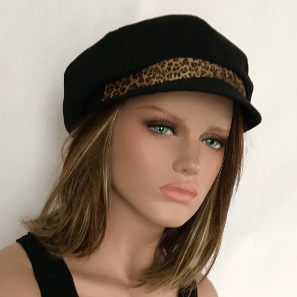 Casquette gavroche Alma couleur noir, casquette femme, casquette soleil, chapeau plage, chapeau loisir et voyage.