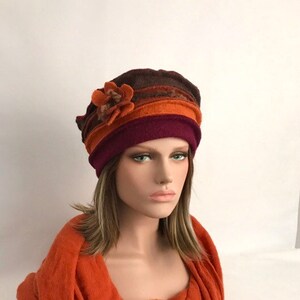 Chapeau femme Anais Bordeaux Marron-Orange-Brique en laine bouillie . Bonnet femme en laine . Toque femme .Chapeau hiver . image 4