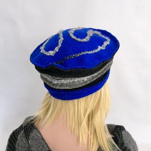 Women's hat. Anais hat Royal blue Gray Black in boiled wool. Winter hat. Wool cap . Toque. image 5