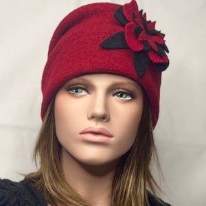 Emie Red Women&#39;s Hat. Winter hat. Women&#39;s toque. Boiled wool hat.