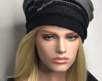 Women's winter hat in boiled wool. Anais hat in black, gray and anthracite grey. Women's hat. Winter hat.