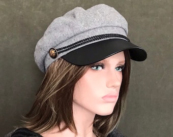 Casquette femme Malte Grise . Casquette style marin. Chapeau femme . Chapeau laine . Casquette laine . Bonnet hiver .Casquette gavroche .