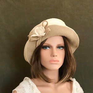 Ivory-Beige Jasmine Hat. Women's hat in boiled wool. Winter hat and cap. image 7