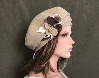 Marion Beige hat. Women's hat. Wool beret. Winter hat. Women's beret. Wedding Hat.