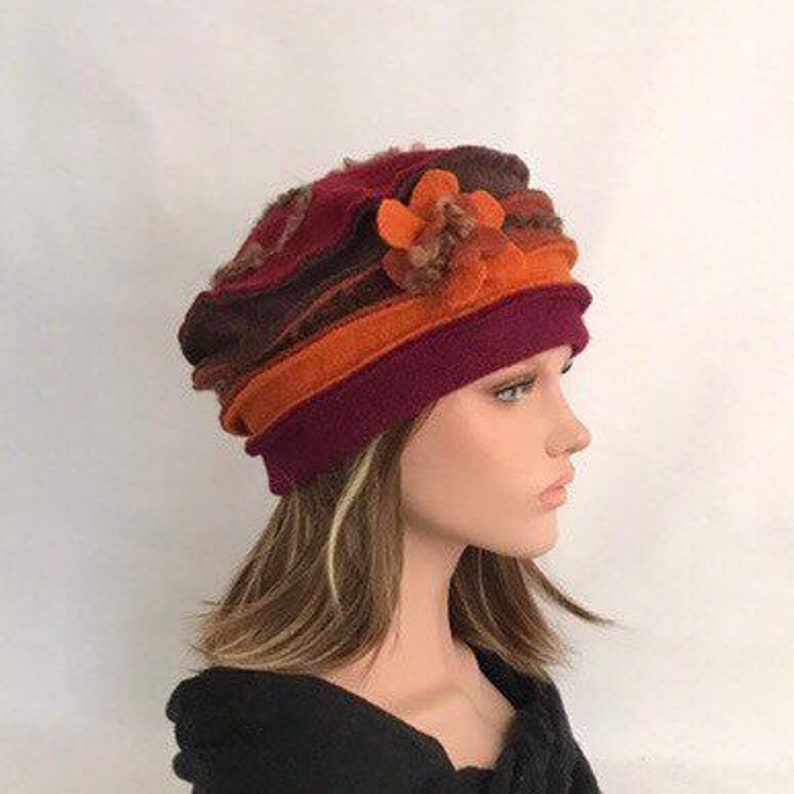 Chapeau femme Anais Bordeaux Marron-Orange-Brique en laine bouillie . Bonnet femme en laine . Toque femme .Chapeau hiver . image 1