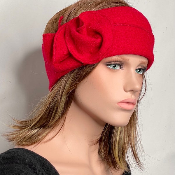 Red Anna headband in boiled wool. Hair band. Hair accessories. Winter hat. Women's hat. Earmuffs.