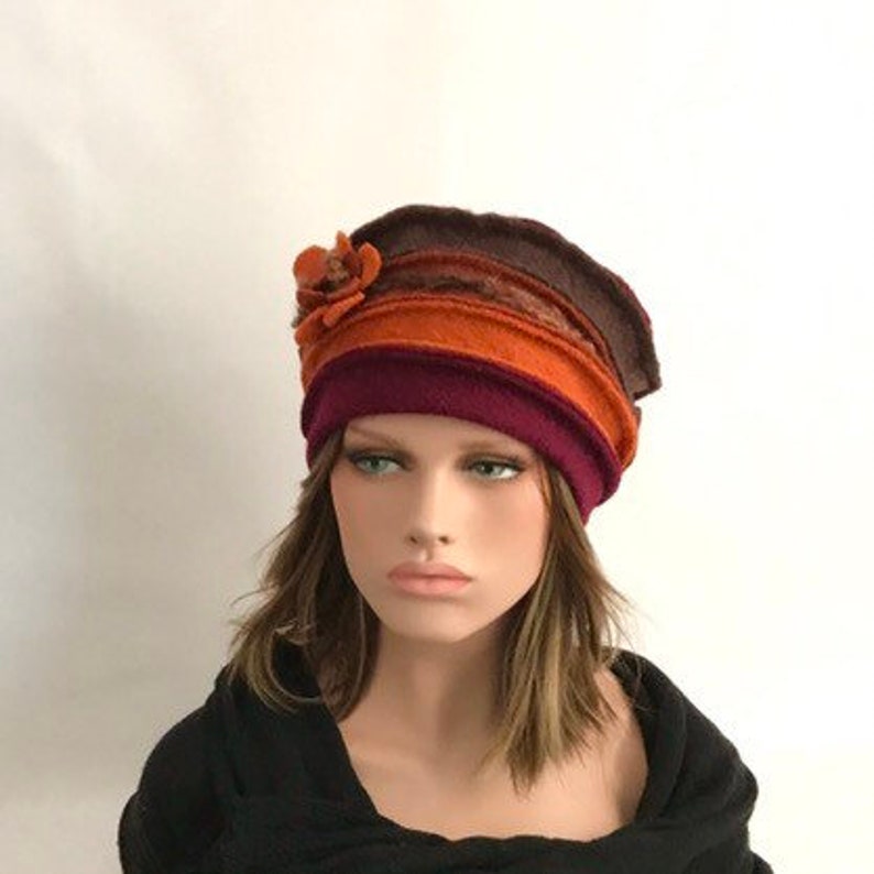 Chapeau femme Anais Bordeaux Marron-Orange-Brique en laine bouillie . Bonnet femme en laine . Toque femme .Chapeau hiver . image 6