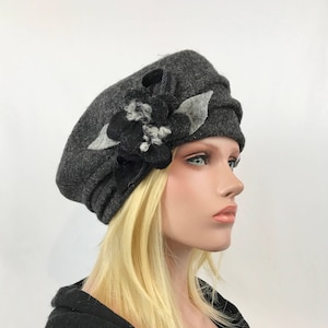 Marion Hat Grey-Antracite. Women&#39;s hat. Wool beret. Winter hat.