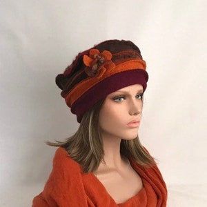 Chapeau femme Anais Bordeaux Marron-Orange-Brique en laine bouillie . Bonnet femme en laine . Toque femme .Chapeau hiver . image 8