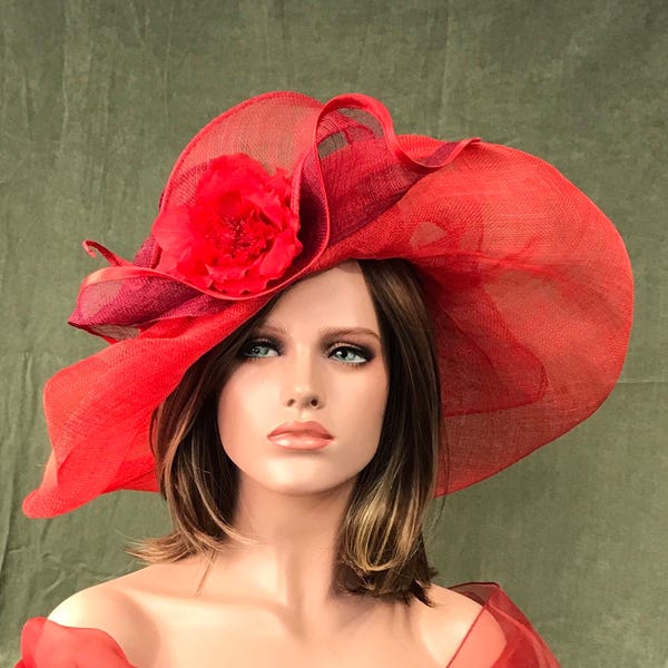 Chapeau Zéphyr Rouge . Chapeau femme mariage - cérémonie .