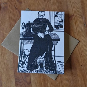 Tarjeta de felicitación con máquina de coser Singer