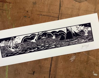 Sailing and sea creatures mini digital print.