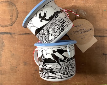 Water lovers Enamel Mug. Wild swimming and paddleboarding