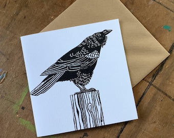 Corvid on a fence post blank card