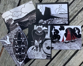 Postcard Pack of 5 different designs from original paper cuts