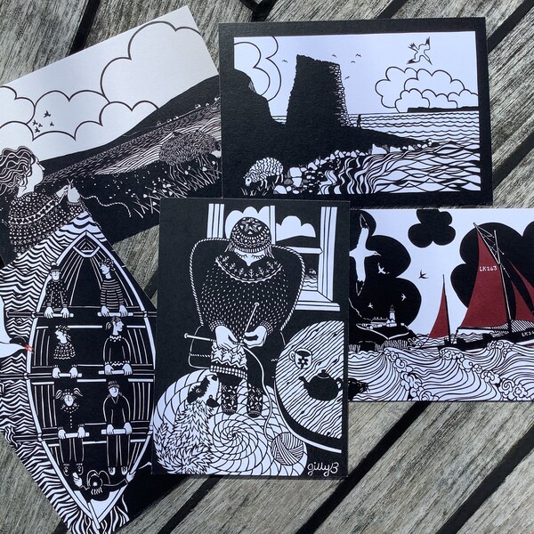 Postcard Pack of 5 different designs from original paper cuts