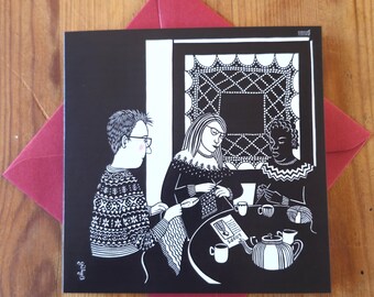 blank card. Shetland knitters.