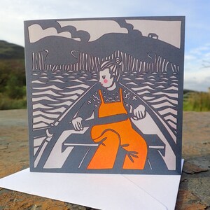 blank card featuring a wild swimmer with a colourful backdrop