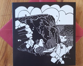 blank card. Sea cliff nesting Fulmars