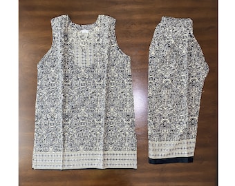 Indian Cotton Pajama Set for Women Small Size Night Dress 2PC Women's Pure Cotton Sleepwear Pajama Top with 3/4 Pajama Pants USA Seller