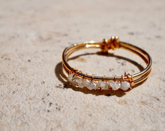 JOKULSARLON - Anello con diamante grezzo - Catena fine in oro 14 carati - Realizzato a mano - Bracciale