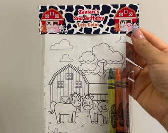 Personalized Farm Coloring Party Favor Kit with Crayons
